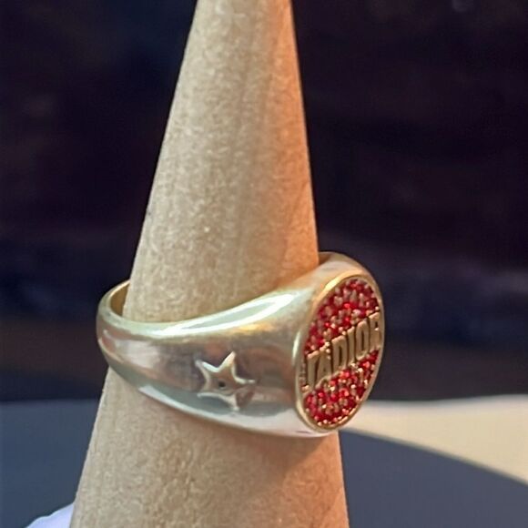 🛑SOLD🛑DIOR JADIOR GOLD FINISH RED CRYSTAL COSTUME JEWELRY RING SZ S. - Picture 8 of 14
